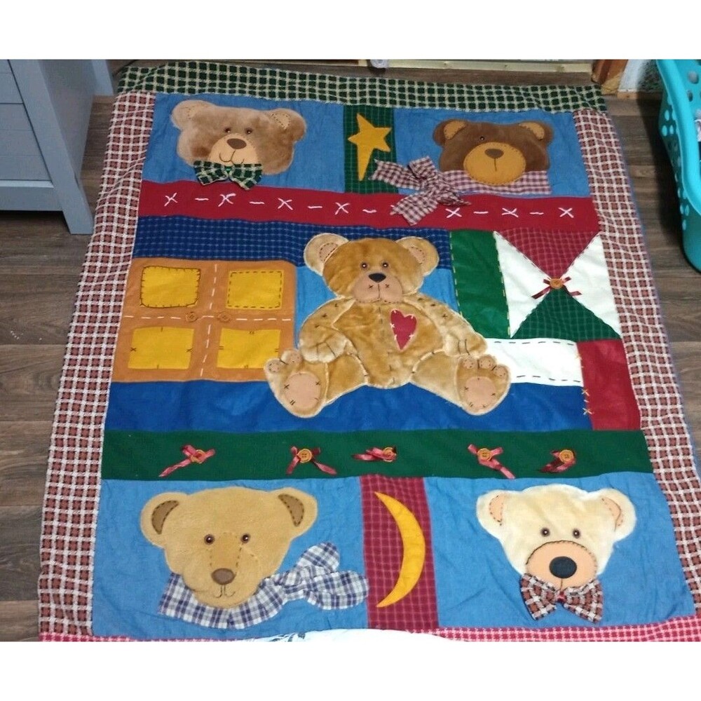 Bear Creations 3D Plush Quilted Patchwork Teddy Bear Throw Blanket Size 48x56